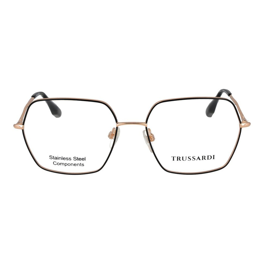 Black and rose gold stainless steel geometric eyeglass frames with the Trussardi logo