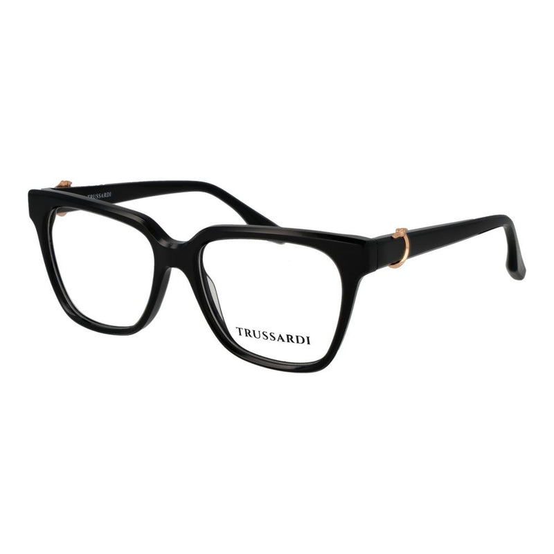 Glossy black acetate square glasses frames with subtle gold hinge accents
