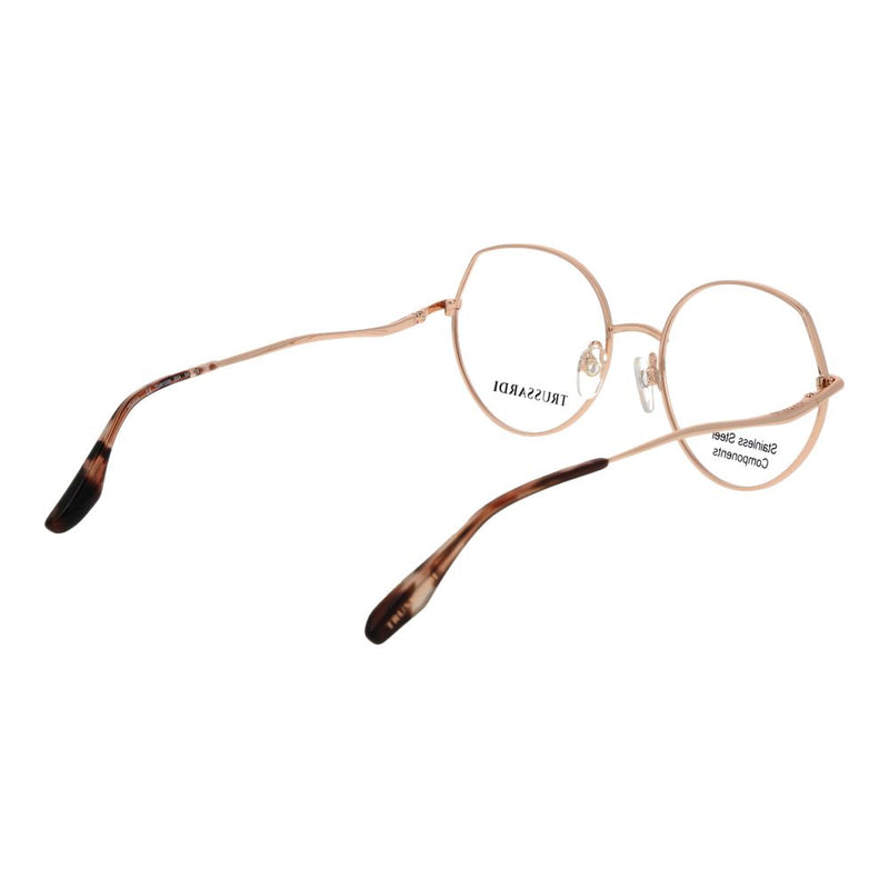 Trussardi rose gold stainless steel eyeglasses frames with a geometric rim and tortoiseshell temple tips