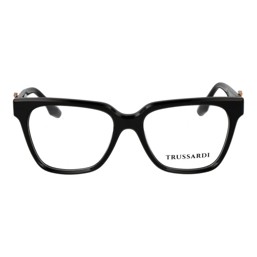 Glossy black acetate square glasses frames with subtle gold hinge accents