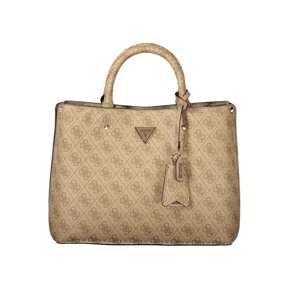 Guess Jeans Beige Leather Women's Bag with Handles and Shoulder Strap