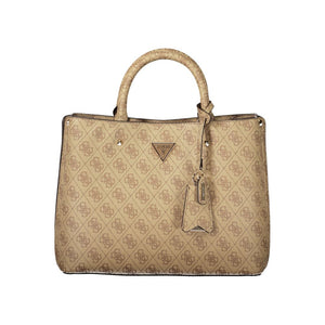 Guess Jeans Beige Leather Women's Bag with Handles and Shoulder Strap