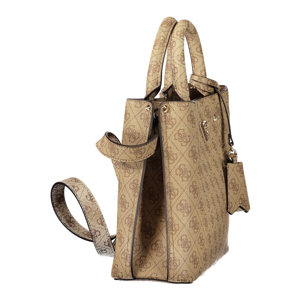 Guess Jeans Beige Leather Women's Bag with Handles and Shoulder Strap