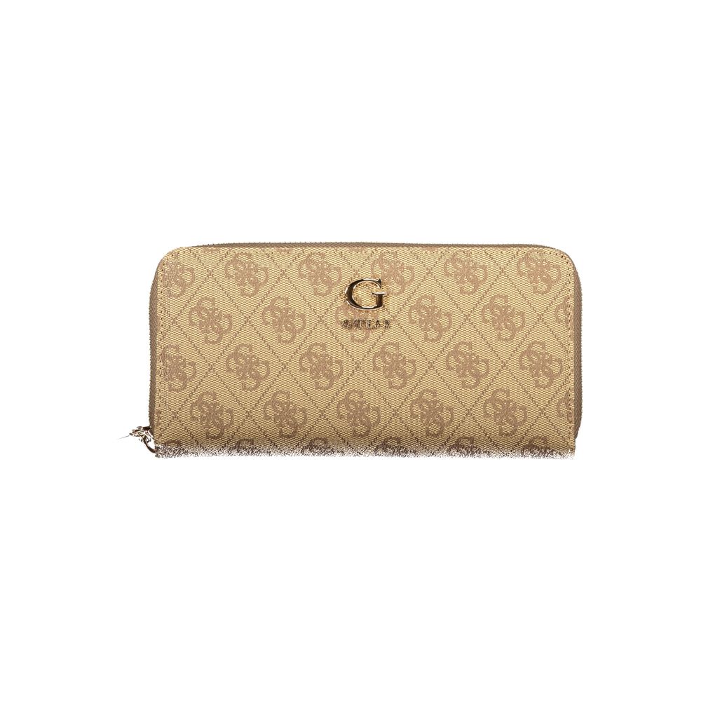 Guess Jeans Beige Polyurethane Women's Wallet with Functional Compartments