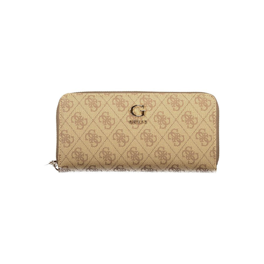 Guess Jeans Beige Polyurethane Women's Wallet with Functional Compartments