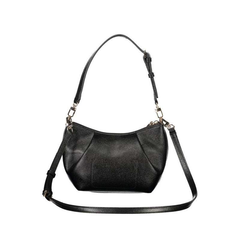 Black polyurethane women's hobo bag with a shoulder strap