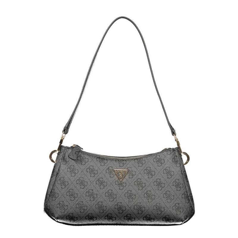 Black polyurethane Guess shoulder bag with an all-over monogram pattern