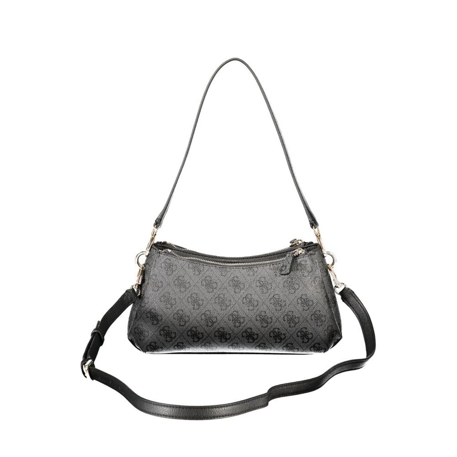 Black polyurethane Guess shoulder bag with an all-over monogram pattern