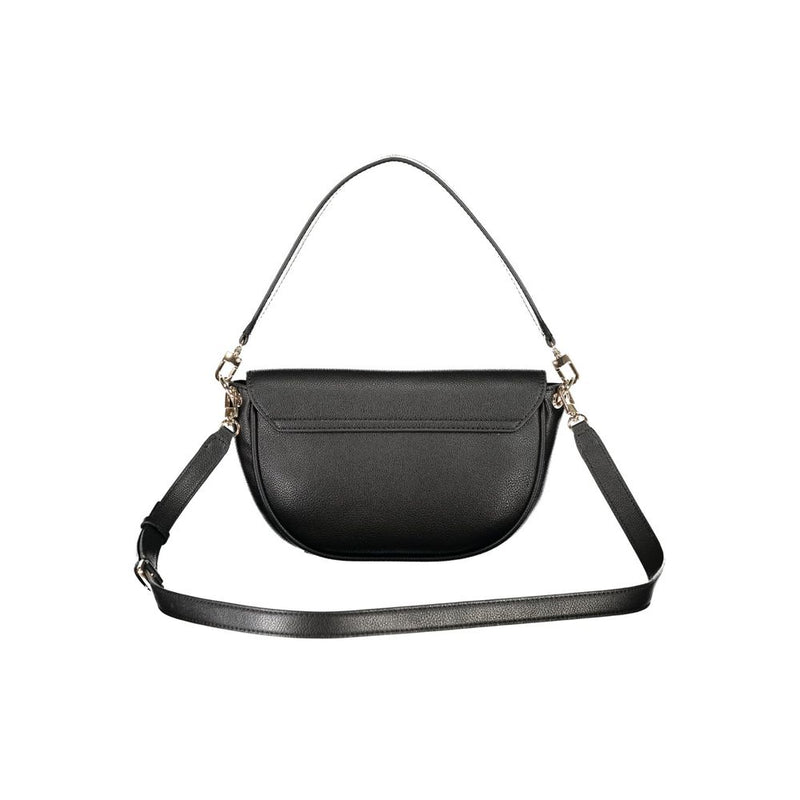 Black polyurethane saddle bag with shoulder strap and hardware