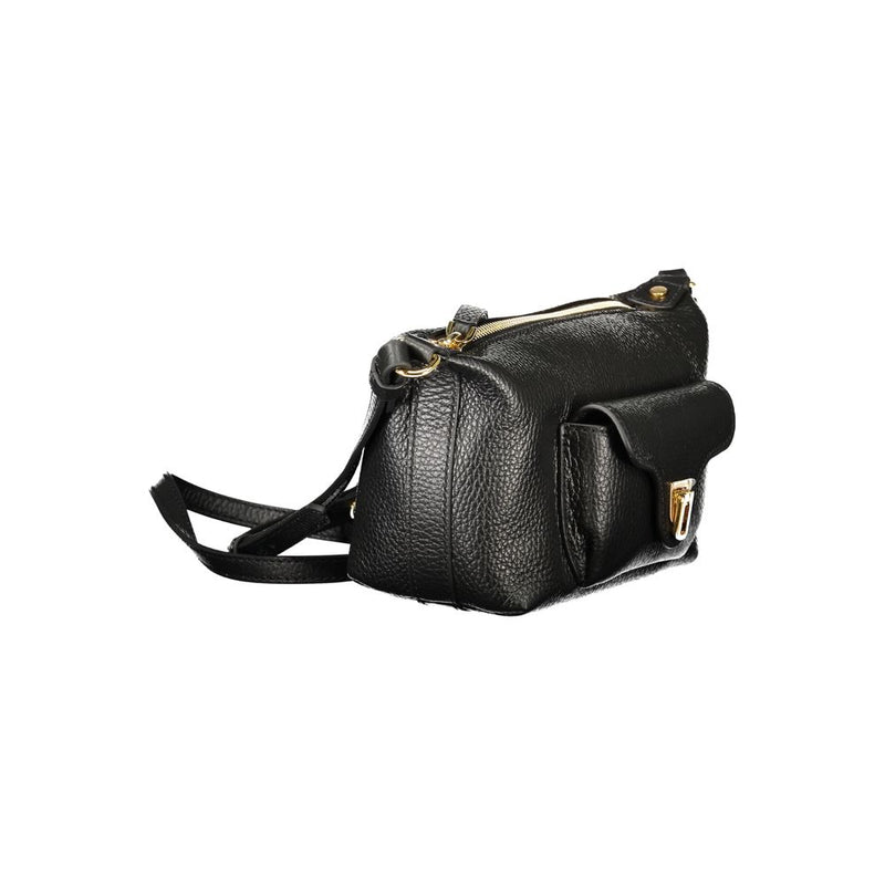 Coccinelle black pebbled leather crossbody handbag with a front flap pocket and gold hardware
