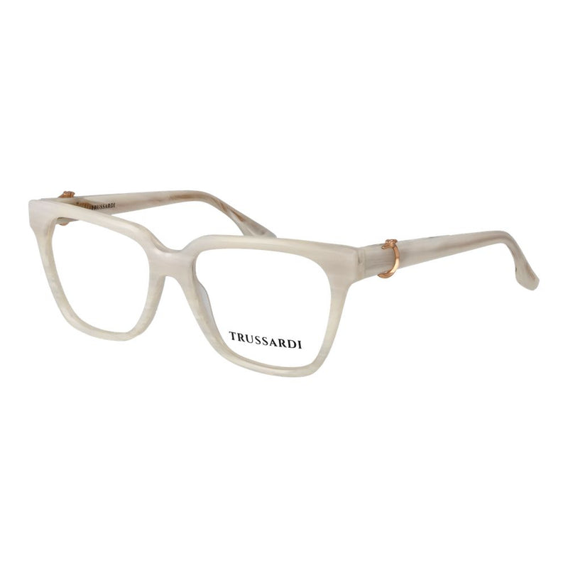Trussardi white acetate square eyeglass frames with gold tone accents