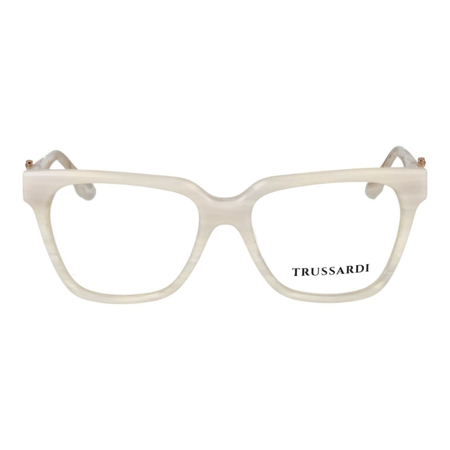 Trussardi white acetate square eyeglass frames with gold tone accents
