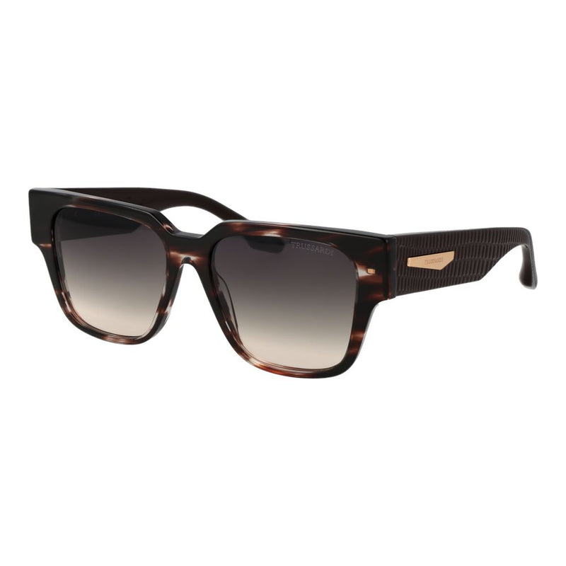 Trussardi brown tortoise shell acetate square sunglasses with gradient lenses and textured temples