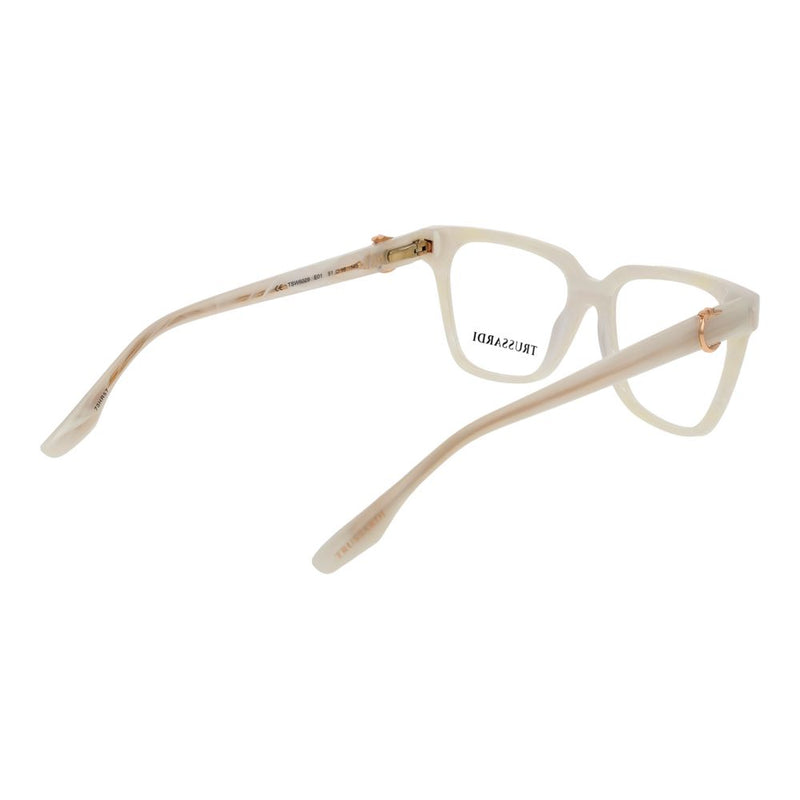 Trussardi white acetate eyeglass frames with a rectangular shape and gold hinges