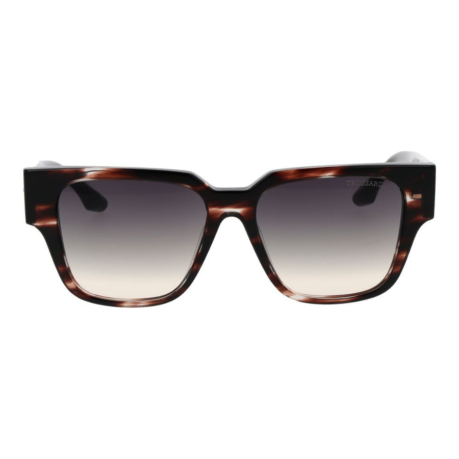 Trussardi brown tortoise shell acetate square sunglasses with gradient lenses and textured temples