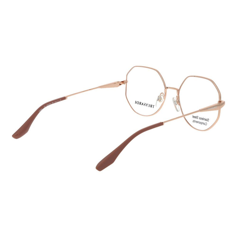 Rose gold stainless steel geometric eyeglasses frames with brown temple tips