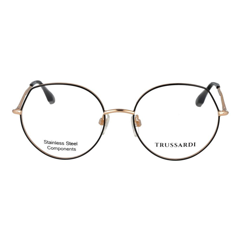 Trussardi round black and gold stainless steel eyeglasses frames