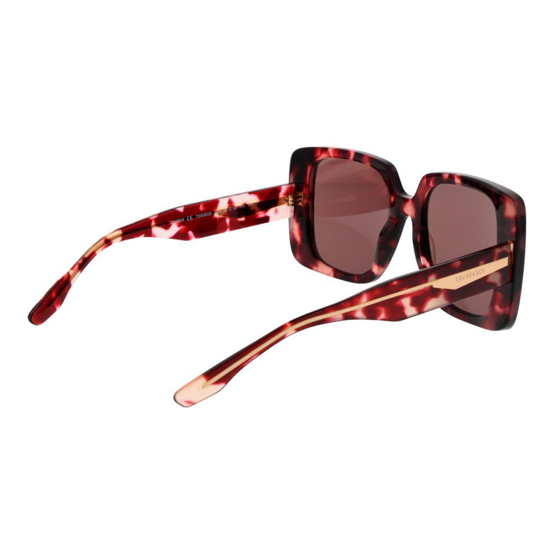 Burgundy tortoiseshell acetate square sunglasses with tinted lenses