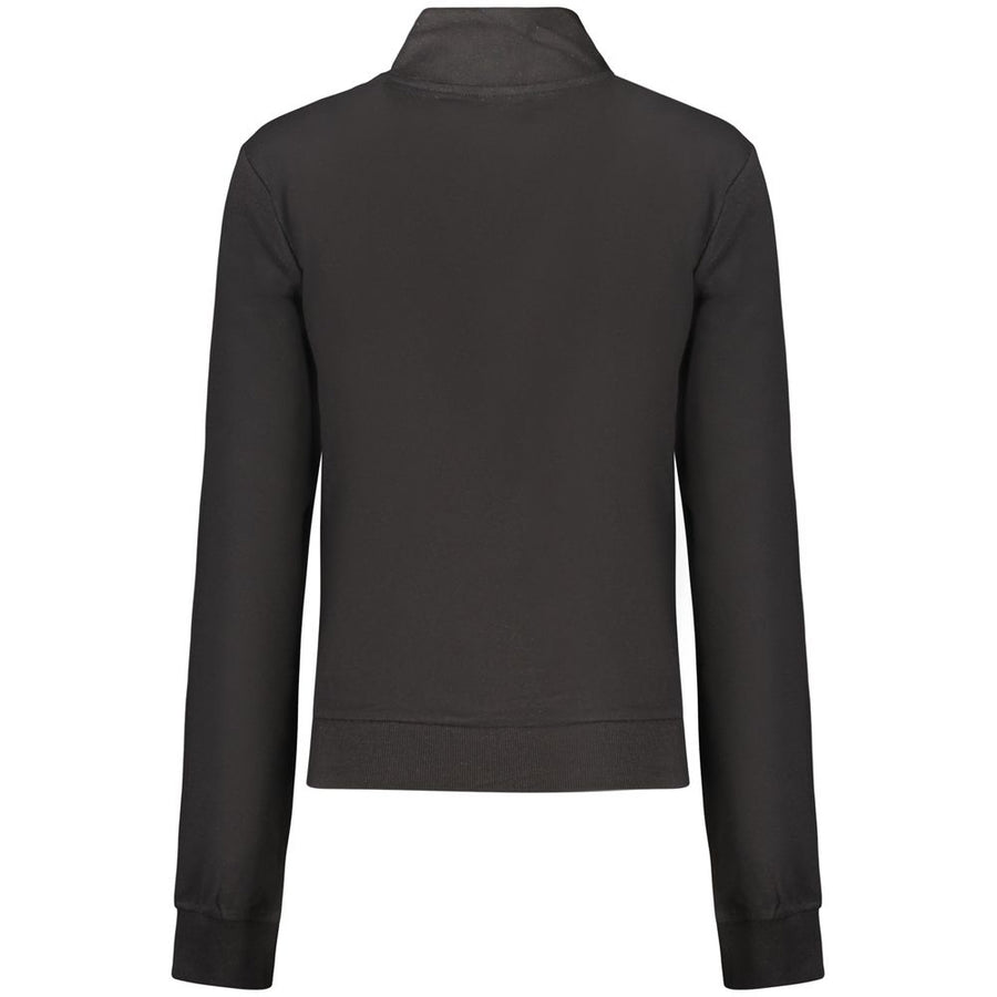 Black modal women's zip-up sweatshirt with a stand-up collar and subtle Guess logo on the chest