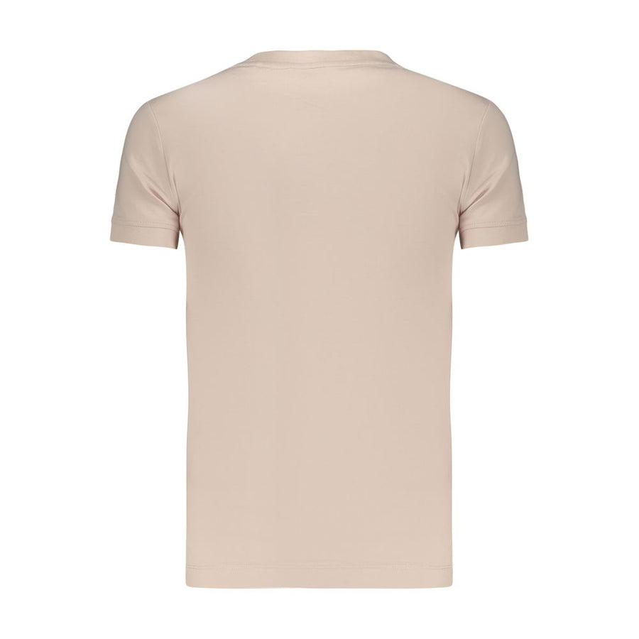 Pink cotton short-sleeve women's t-shirt with a small Guess logo on the chest