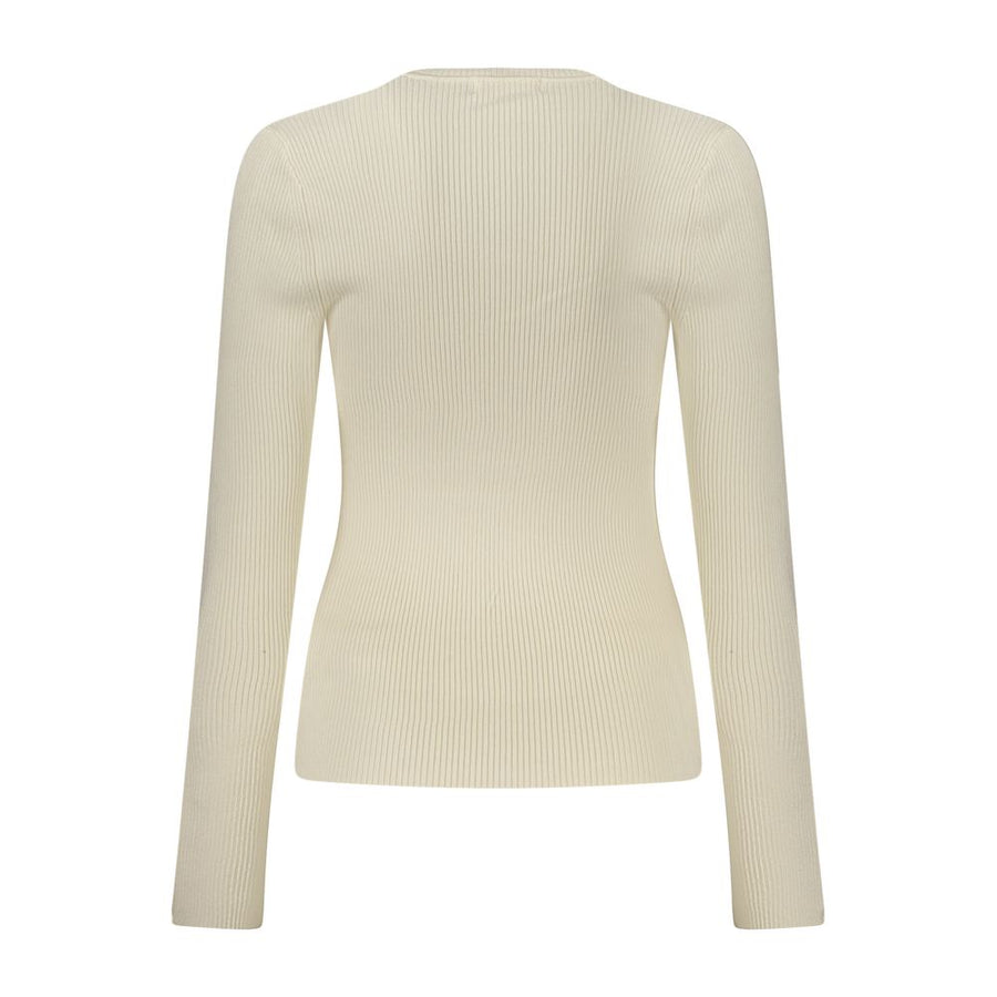Off-white ribbed knit viscose long-sleeve women's crewneck sweater