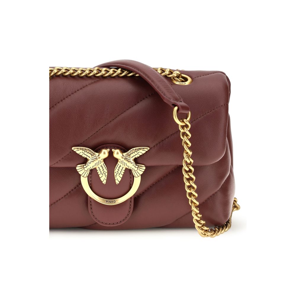 PINKO Bordeaux Calf Leather Bos Taurus Shoulder Bag