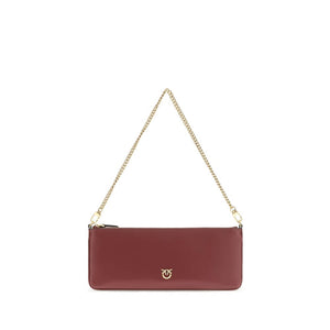 PINKO Bordeaux Calf Leather Bos Taurus Shoulder Bag