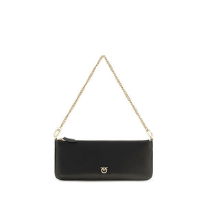 PINKO Black Calf Leather Bos Taurus Shoulder Bag