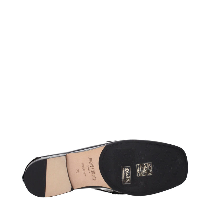 Black leather slip-on loafer showing the sole with Jimmy Choo London branding