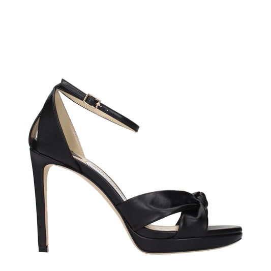 Jimmy Choo black leather platform sandal with a stiletto heel and knotted strap detail