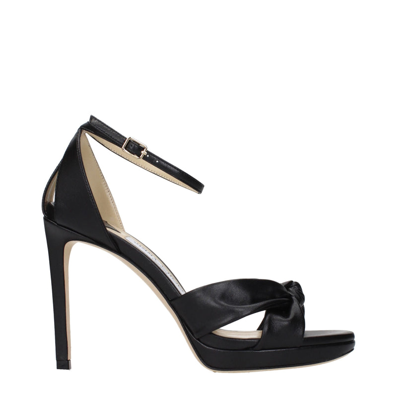 Jimmy Choo black leather platform sandal with a stiletto heel and knotted strap detail