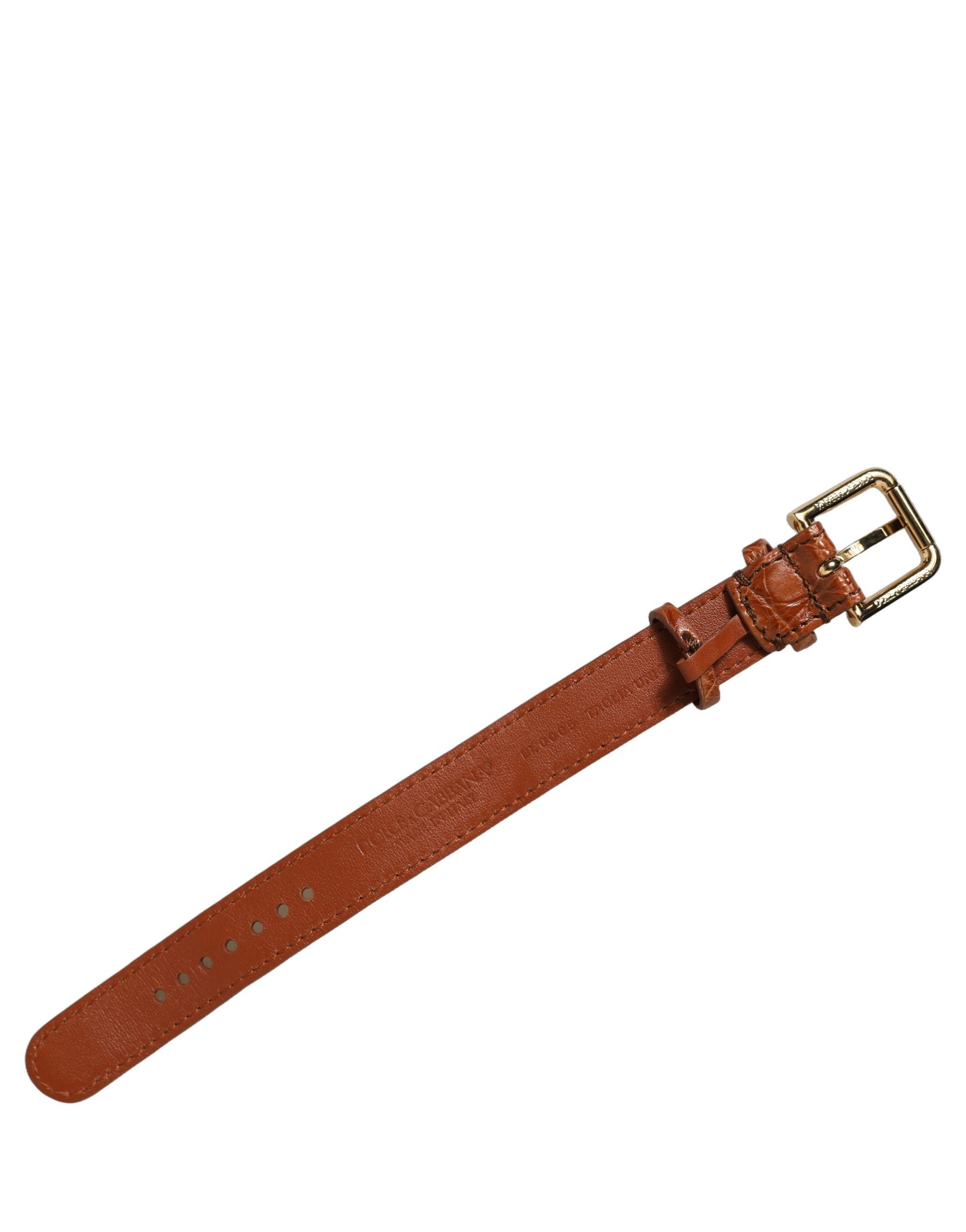 Dolce & Gabbana Brown Textured Leather Gold Buckle Belt Strap Bracelet