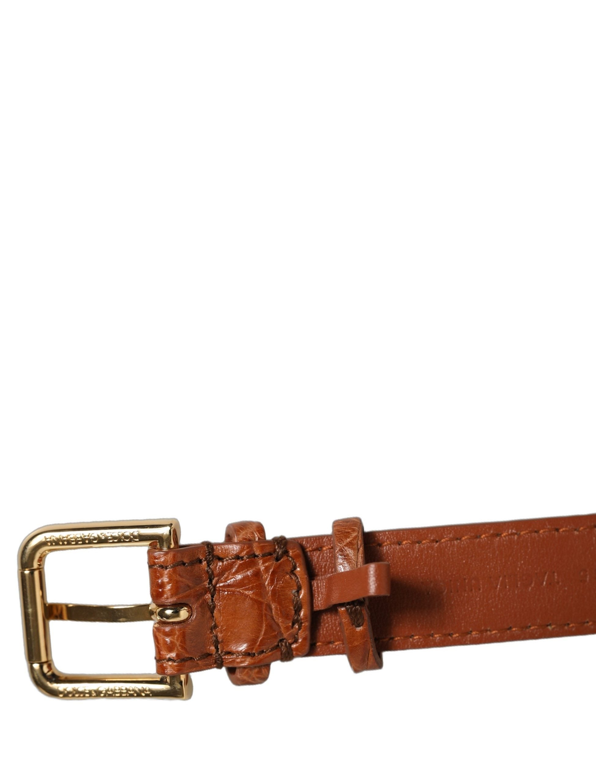 Dolce & Gabbana Brown Textured Leather Gold Buckle Belt Strap Bracelet