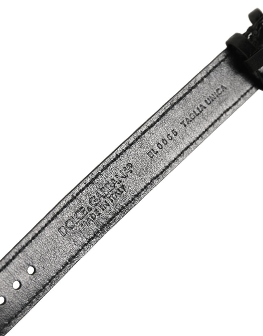 Dolce & Gabbana Black Textured Leather Gold Buckle Belt Strap Bracelet
