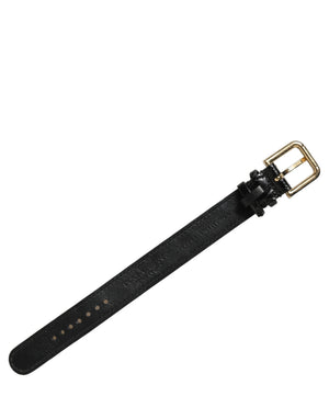 Dolce & Gabbana Black Textured Leather Gold Buckle Belt Strap Bracelet