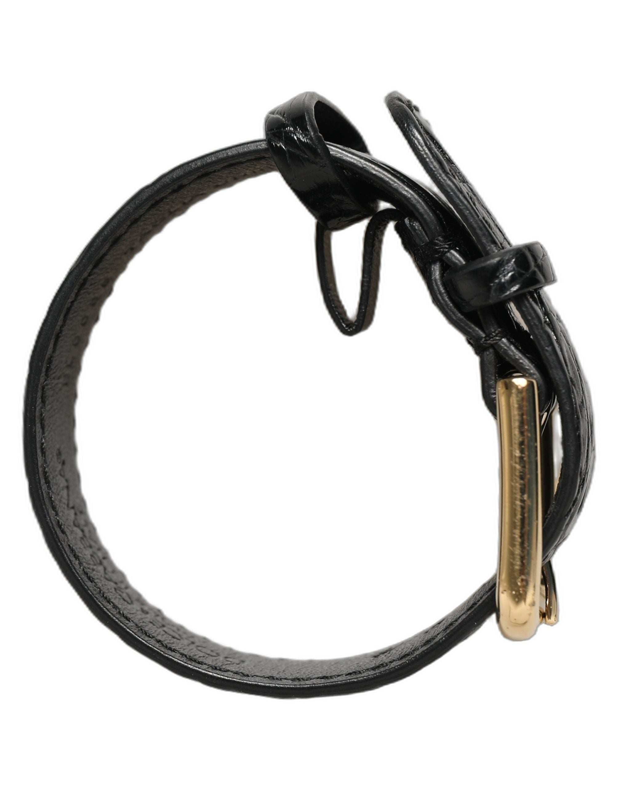 Dolce & Gabbana Black Textured Leather Gold Buckle Belt Strap Bracelet