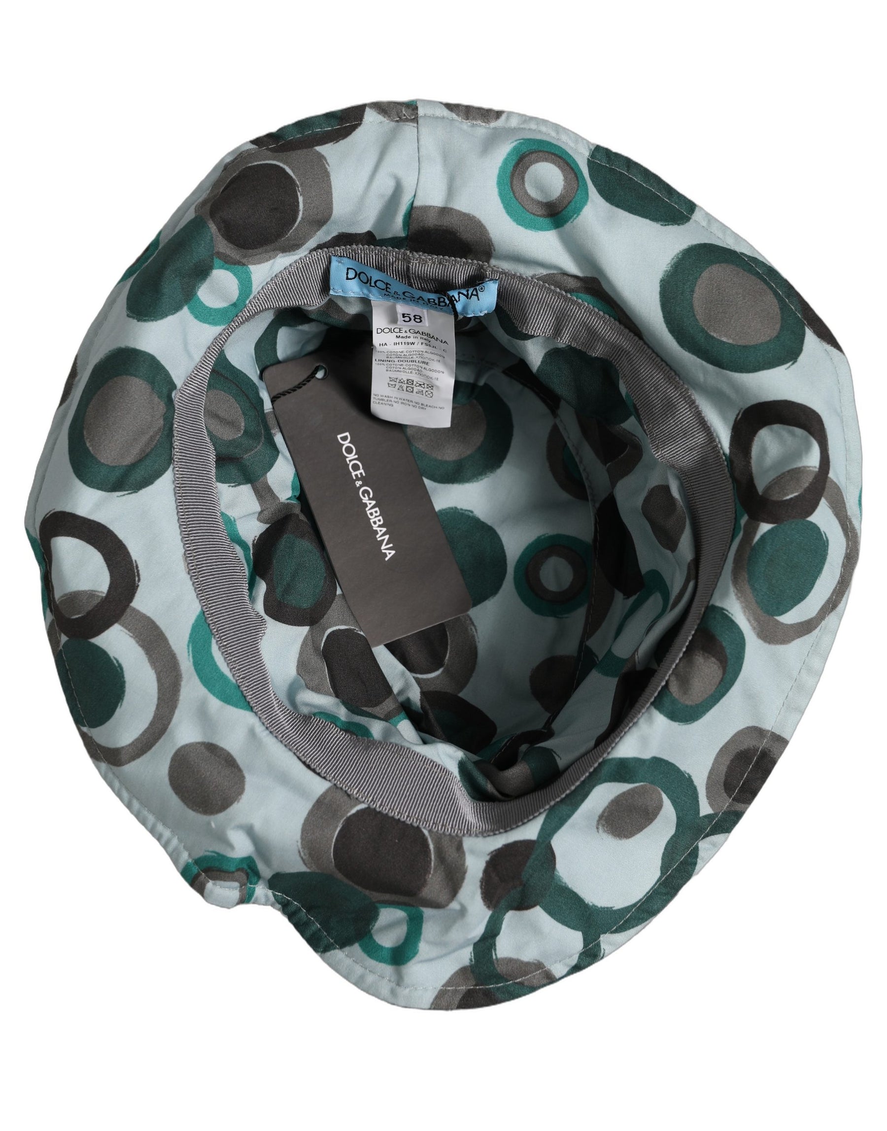 Dolce & Gabbana Teal Cotton Big Polka Dot Pattern Bucket Hat