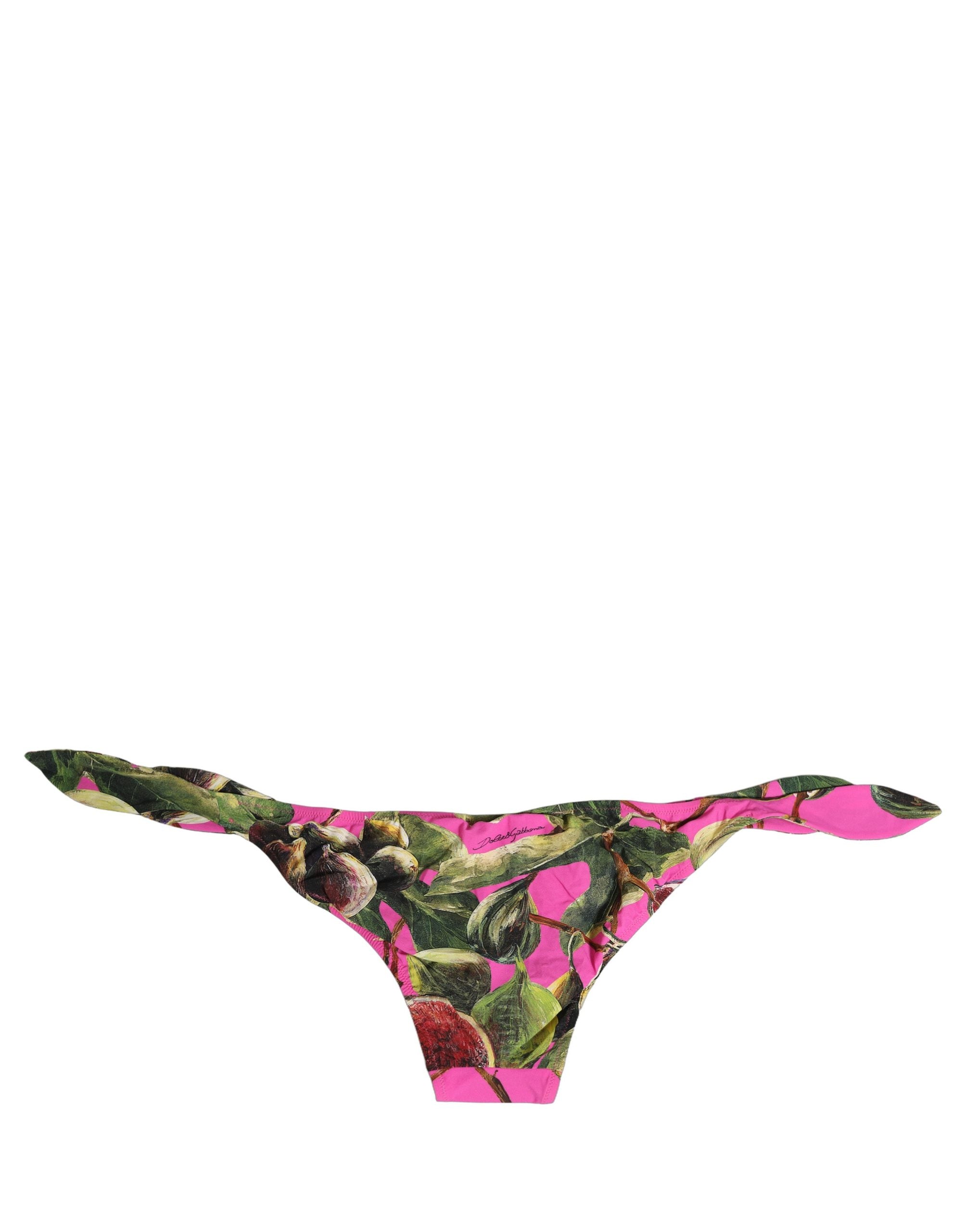 Dolce & Gabbana Fuchsia Pink Fig Print Beachwear Bikini Bottom