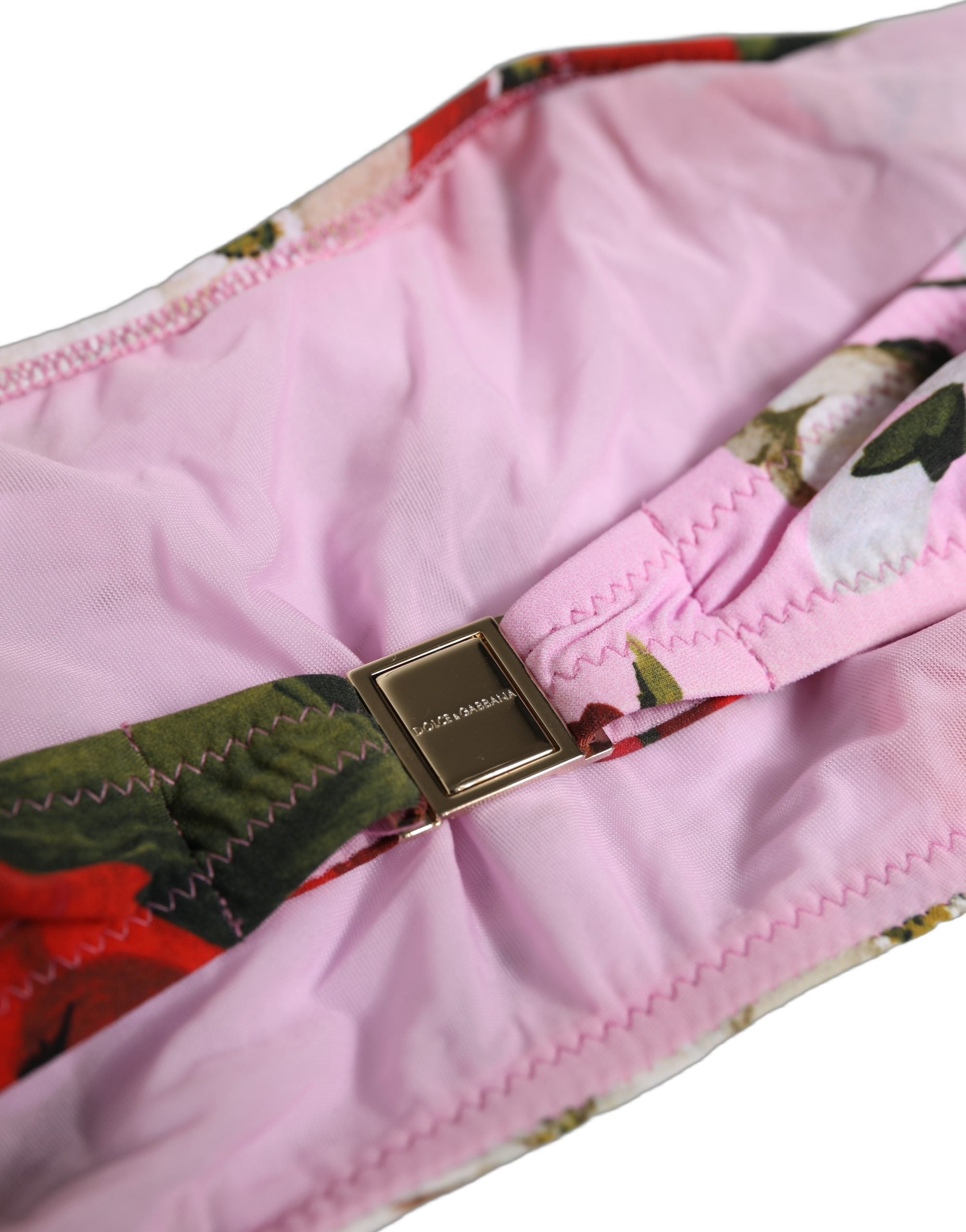Dolce & Gabbana Pink Floral Print Bandeau Beachwear Bikini Top