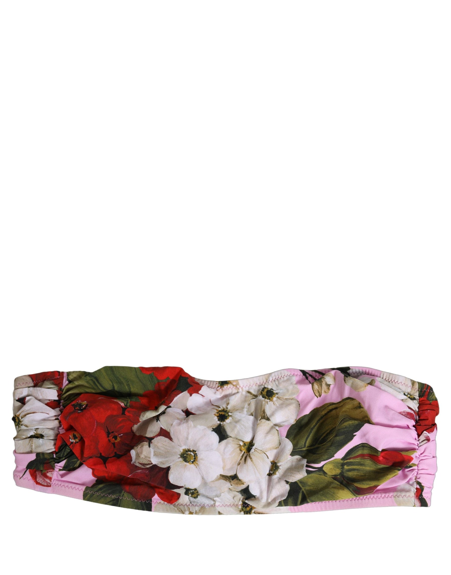Dolce & Gabbana Pink Floral Print Bandeau Beachwear Bikini Top