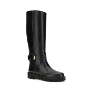 Valentino Garavani Black Calf Leather Bos Taurus Flat Boots