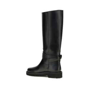 Valentino Garavani Black Calf Leather Bos Taurus Flat Boots