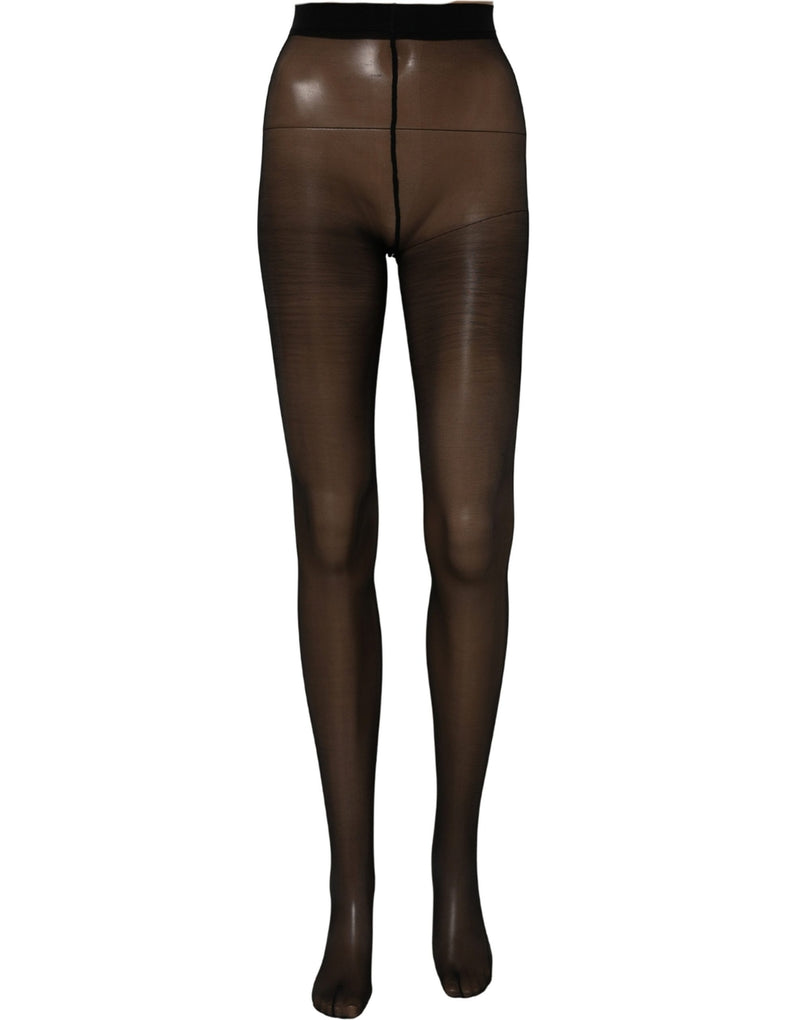 Sheer black nylon pantyhose displayed on a mannequin
