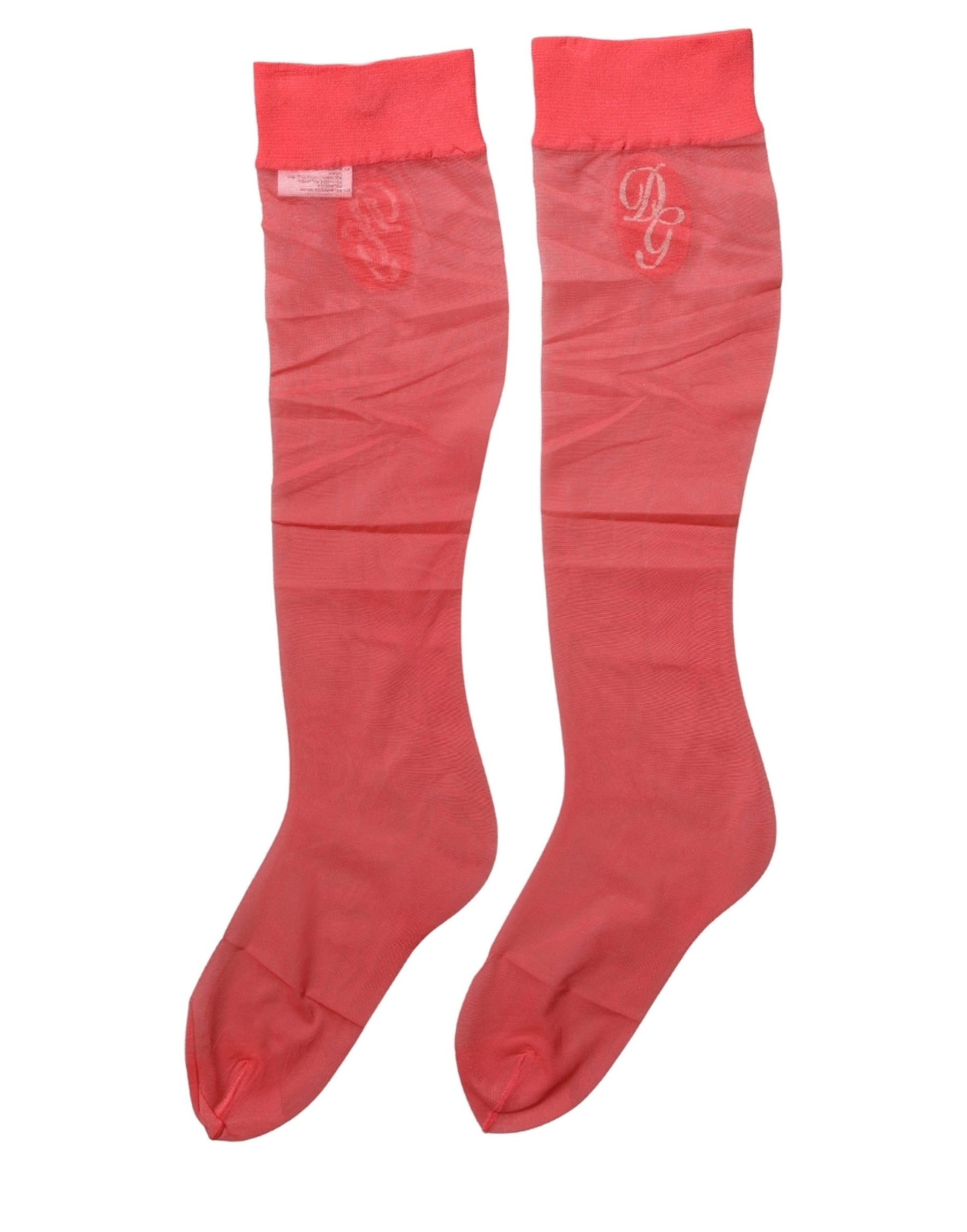 Dolce & Gabbana Red Nylon Mesh Sheer Calf Long Accessory Socks