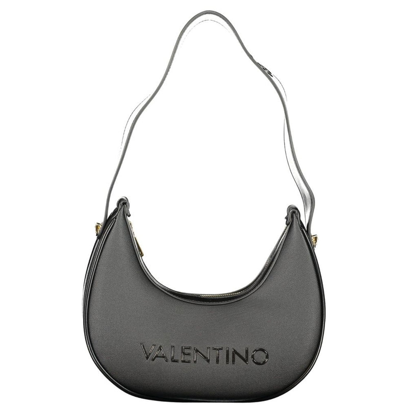 Black polyurethane Valentino crescent shoulder bag with a shoulder strap and embossed logo