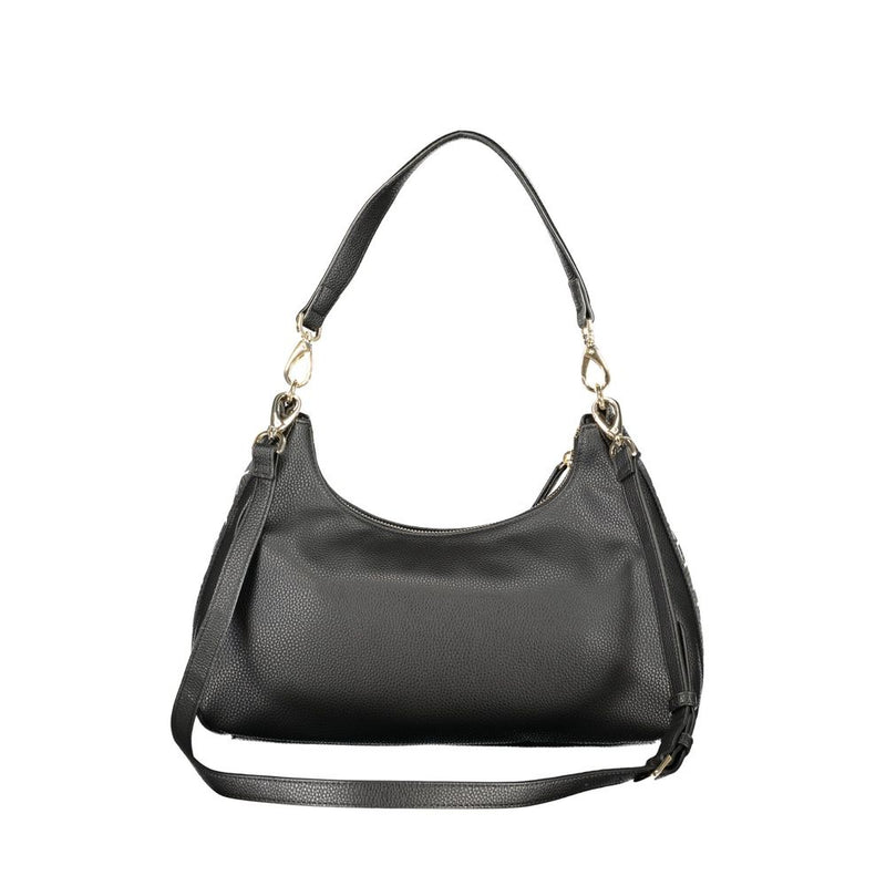 Mario Valentino black polyurethane hobo shoulder bag with a slouchy design and gold tone hardware