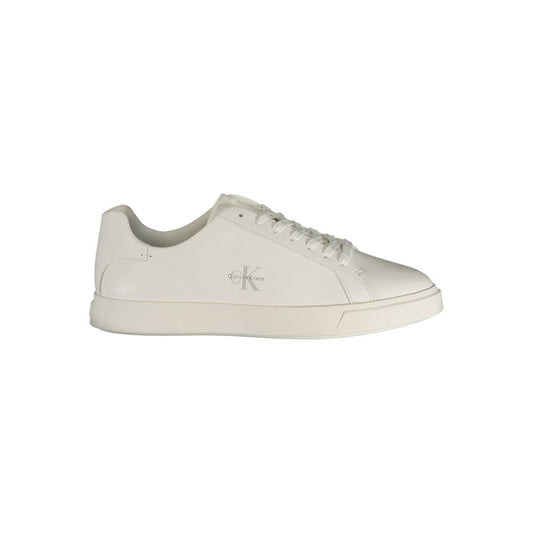 White polyurethane Calvin Klein low-top sneaker with laces and side logo