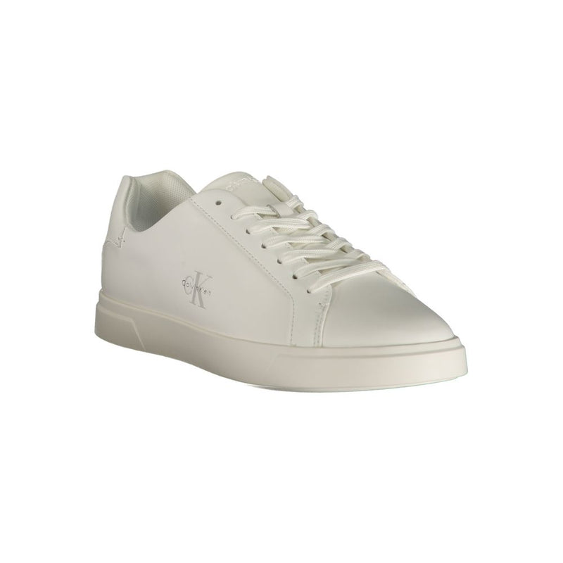 White polyurethane Calvin Klein low-top sneaker with lace-up closure and side logo