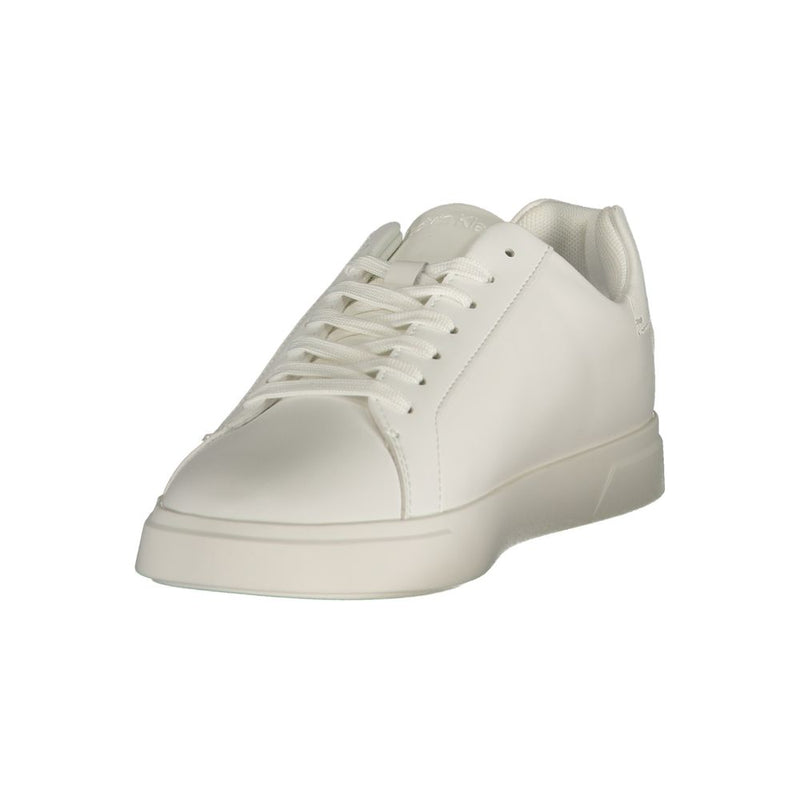 White polyurethane women's sneaker with lace-up closure and flat sole