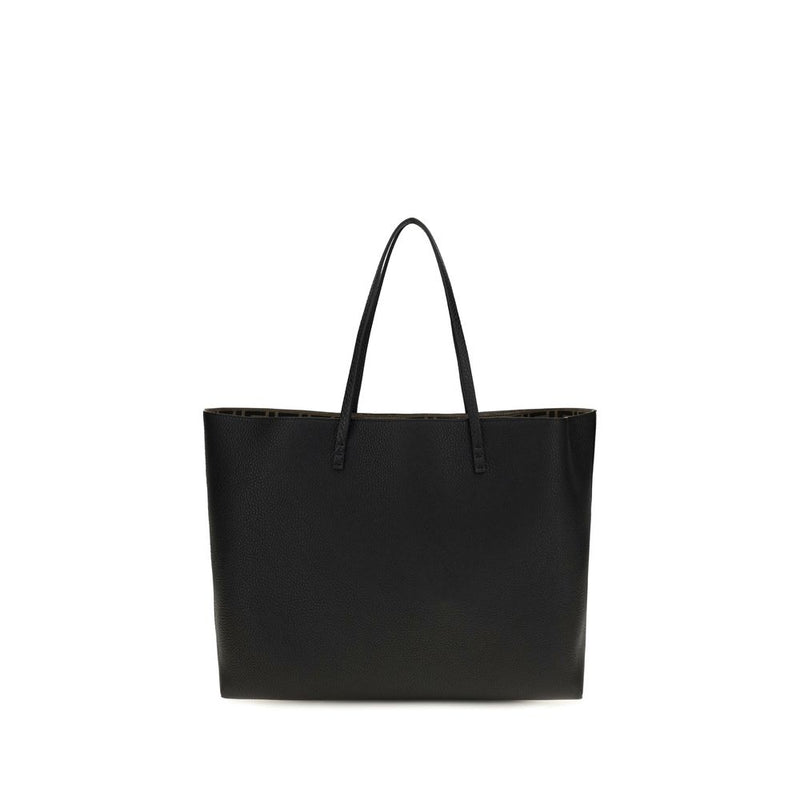 Black calf leather shoulder bag with thin straps and a structured tote silhouette